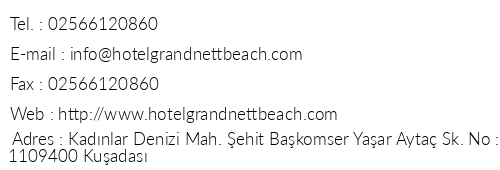 Grand Nett Beach Hotel telefon numaralar, faks, e-mail, posta adresi ve iletiim bilgileri